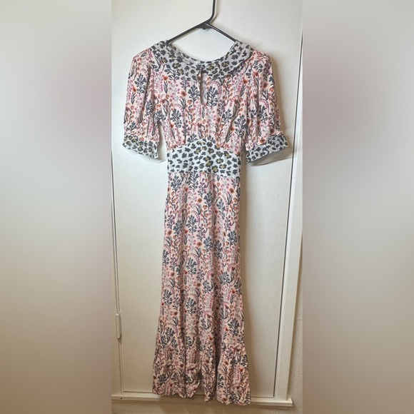 NWT Cath Kidston Frill Paper Pansies Floral Leopard Contrast Midi Dress 6 US 2 - Picture 1 of 16